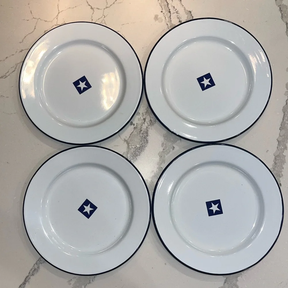 Williams Sonoma Enamelware Dinner (4) and Salad (4) Plates & Mugs (2) Set